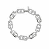 Sterling Silver Rhodium Plated Moissanite Geometric Alternating Link Pave Necklace
