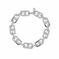 Sterling Silver Rhodium Plated Moissanite Geometric Alternating Link Pave Necklace