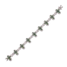 Load image into Gallery viewer, Sterling Silver Rhodium Plated Green Moissanite Infinity Cross Bracelet
