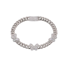Load image into Gallery viewer, Sterling Silver Rhodium Plated Moissanite Multi Butterfly Cuban Link Bracelet