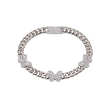 Sterling Silver Rhodium Plated Moissanite Multi Butterfly Cuban Link Bracelet