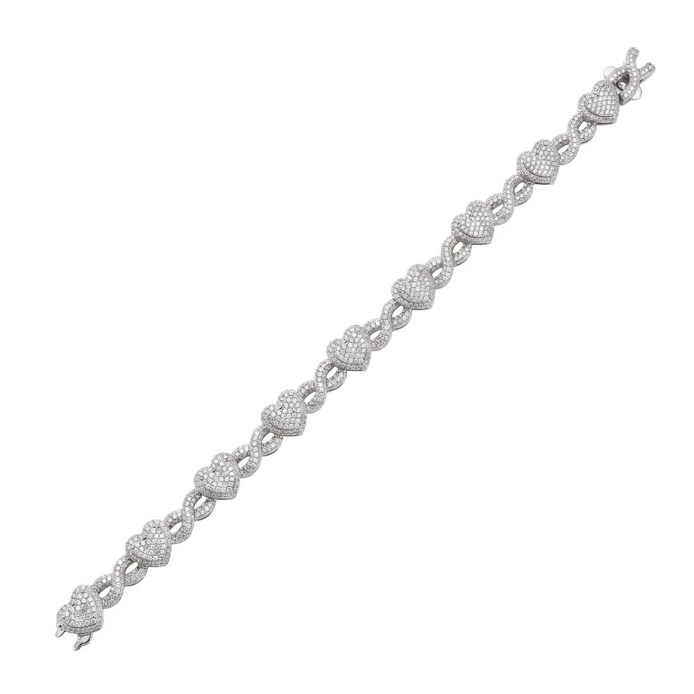 Sterling Silver Rhodium Plated Moissanite Heart Infinity Bracelet