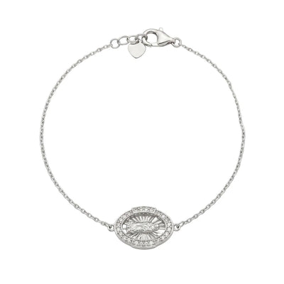 Sterling Silver Rhodium Plated Moissanite Guadalupe Oval Charm Bracelet