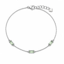 Load image into Gallery viewer, Sterling Silver Rhodium Plated Green Moissanite Dainty Baguette Charm Adjustable Bracelet