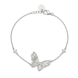 Sterling Silver Rhodium Plated Moissanite Butterfly And Solitaire Accent Bracelet