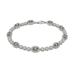 Sterling Silver Rhodium Plated Green Moissanite Halo Tennis Bracelet
