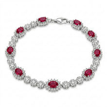Load image into Gallery viewer, Sterling Silver Rhodium Plated Red Moissanite Halo Tennis Bracelet