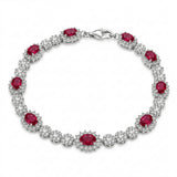 Sterling Silver Rhodium Plated Red Moissanite Halo Tennis Bracelet