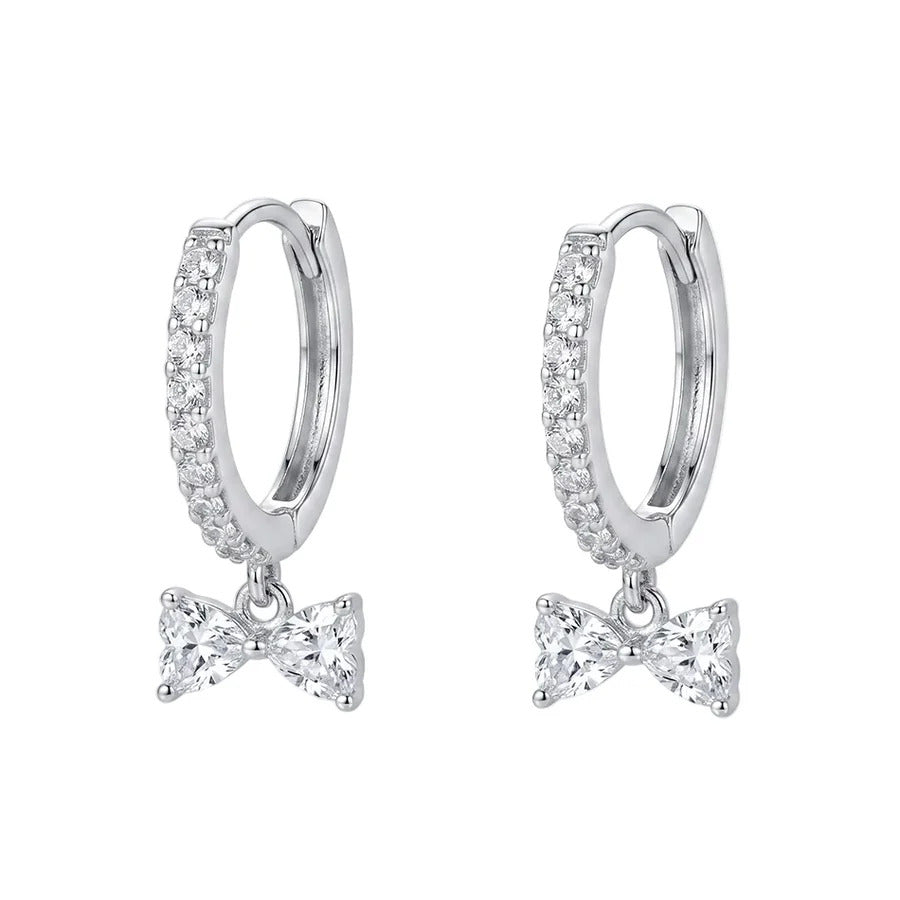 Sterling Silver Rhodium Plated Moissanite Bow Hoop Earrings