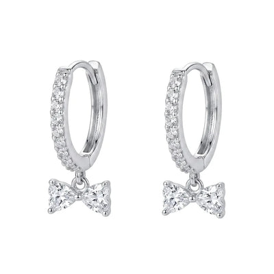 Sterling Silver Rhodium Plated Moissanite Bow Hoop Earrings