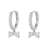 Sterling Silver Rhodium Plated Moissanite Bow Hoop Earrings