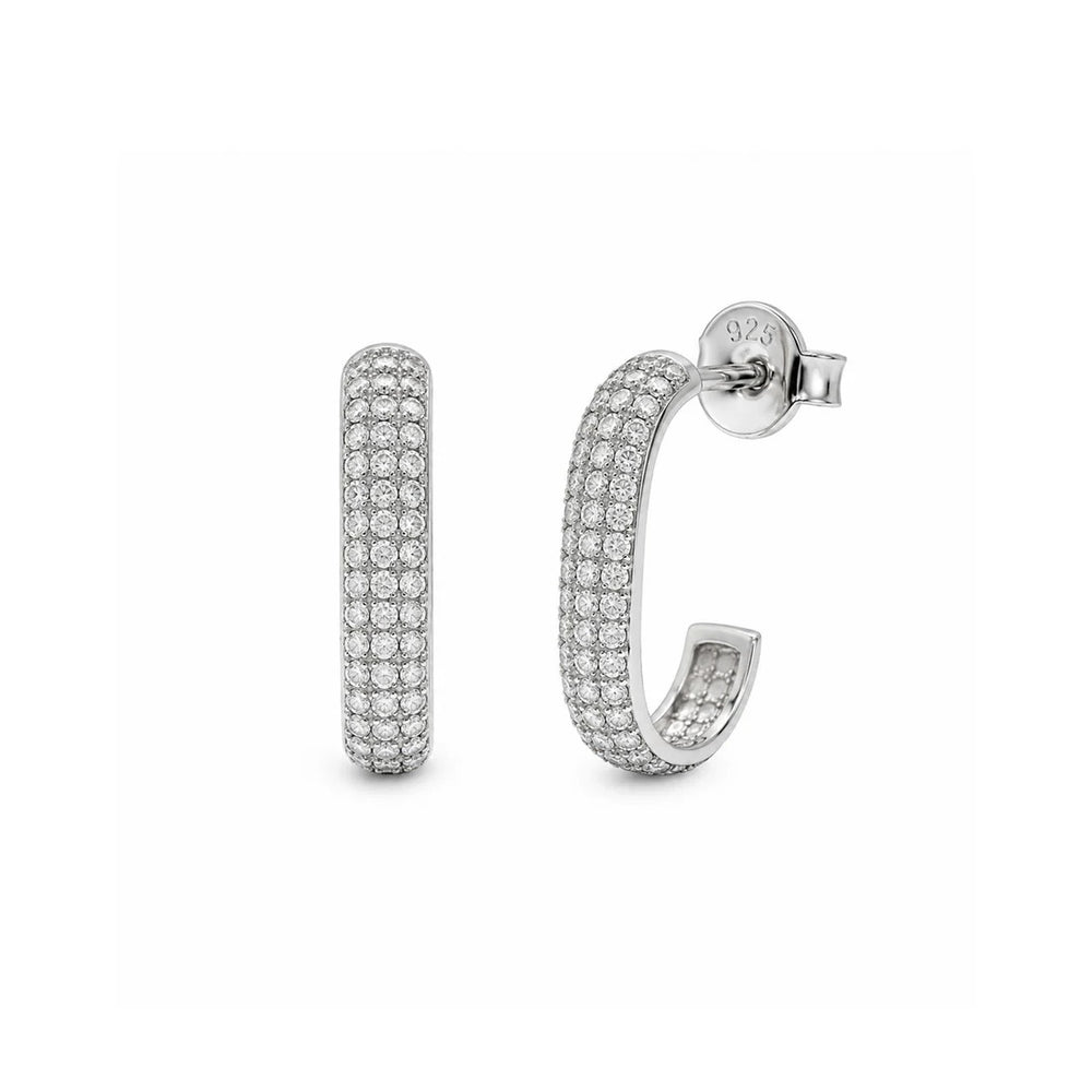 Sterling Silver Rhodium Plated Moissanite Multi Row Pave Earring