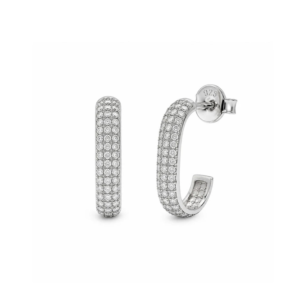 Sterling Silver Rhodium Plated Moissanite Multi Row Pave Earring