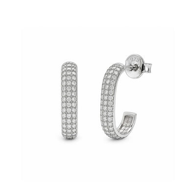 Sterling Silver Rhodium Plated Moissanite Multi Row Pave Earring