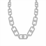 Sterling Silver Rhodium Plated Moissanite Geometric Link Pave Necklace