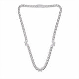 Sterling Silver Rhodium Plated Moissanite Multi Butterfly Cuban Link Necklace