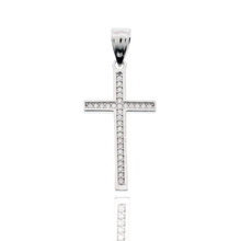 Load image into Gallery viewer, Sterling Silver Rhodium Plated Moissanite Cross 4.8mm Pendant