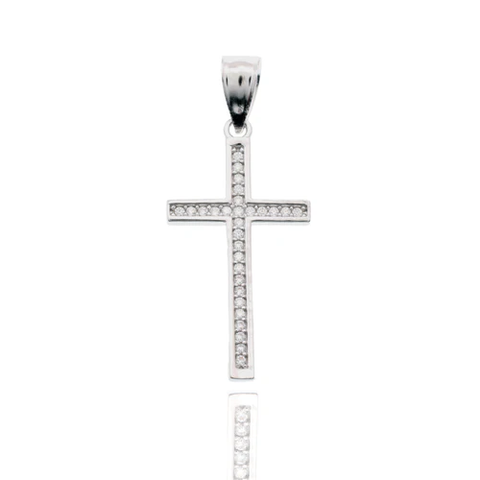 Sterling Silver Rhodium Plated Moissanite Cross 4.8mm Pendant