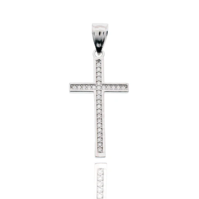 Sterling Silver Rhodium Plated Cross Moissanite Pendant
