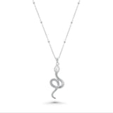 Sterling Silver Rhodium Plated Moissanite Snake With Bead Pendant Necklace