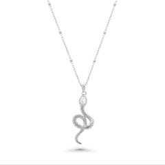 Sterling Silver Rhodium Plated Moissanite Snake With Bead Pendant Necklace