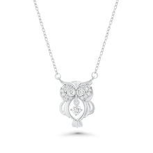 Load image into Gallery viewer, Sterling Silver Rhodium Plated Dancing Moissanite Owl Pendant Necklace
