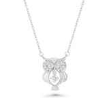 Sterling Silver Rhodium Plated Dancing Moissanite Owl Pendant Necklace