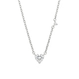 Sterling Silver Rhodium Plated Moissanite Heart With Side Stone Accent Necklace