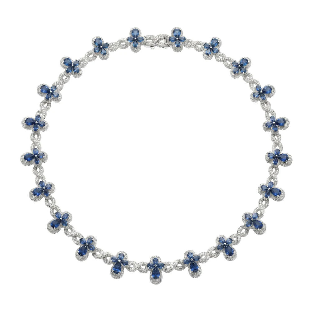 Sterling Silver Rhodium Plated Sapphire Moissanite Infinity Cross Necklace