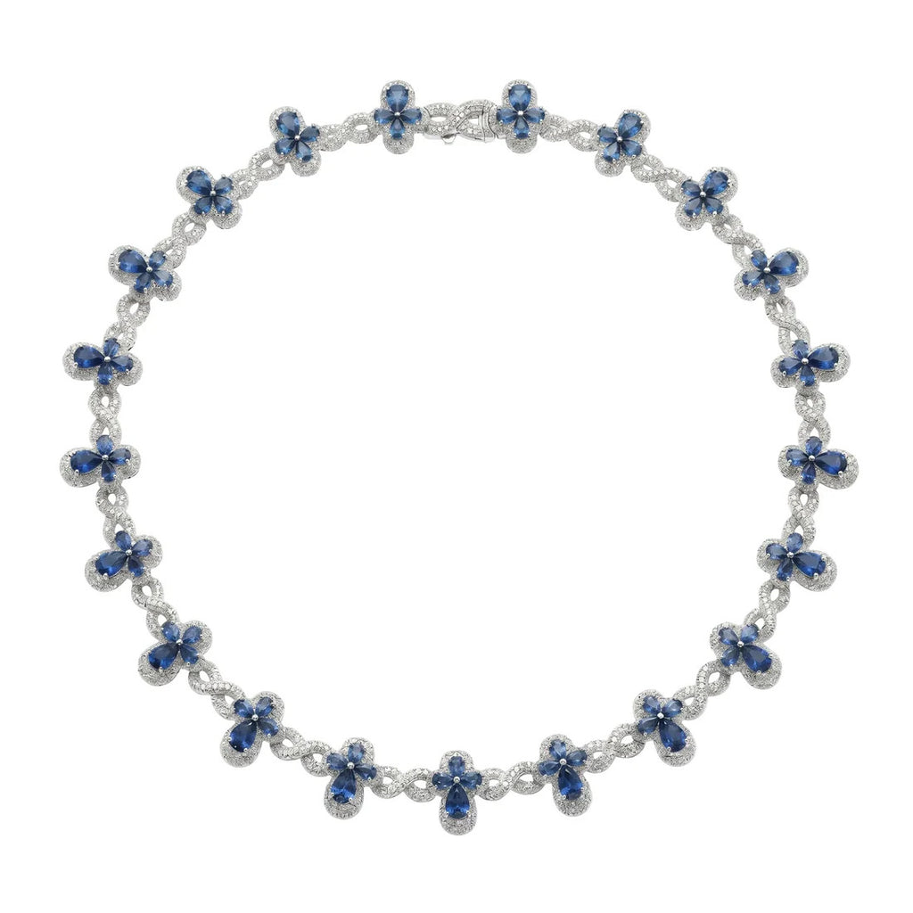 Sterling Silver Rhodium Plated Sapphire Moissanite Infinity Cross Necklace