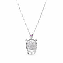 Load image into Gallery viewer, Sterling Silver Rhodium Plated Clear And Red Moissanite Turtle Pendant Necklace