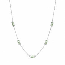 Load image into Gallery viewer, Sterling Silver Rhodium Plated Green Moissanite Dainty Baguette Charm Adjustable Necklace