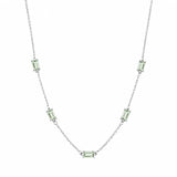 Sterling Silver Rhodium Plated Green Moissanite Dainty Baguette Charm Adjustable Necklace