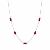 Sterling Silver Rhodium Plated Red Moissanite Dainty Baguette Charm Adjustable Necklace