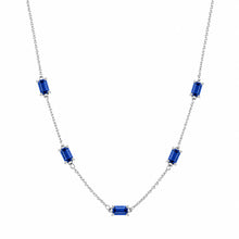 Load image into Gallery viewer, Sterling Silver Rhodium Plated Sapphire Moissanite Dainty Baguette Charm Adjustable Necklace