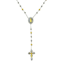 Load image into Gallery viewer, Sterling Silver Two Tone Plated Moissanite Diamond Cut Beaded  Rosary Necklace