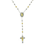 Sterling Silver Two Tone Plated Moissanite Diamond Cut Beaded  Rosary Necklace