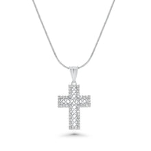 Load image into Gallery viewer, Sterling Silver Rhodium Plated Moissanite Rope Design Cross Pendant