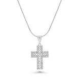 Sterling Silver Rhodium Plated Moissanite Rope Design Cross Pendant