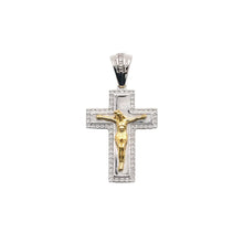 Load image into Gallery viewer, Sterling Silver Two Tone Plated Moissanite Crucifix Cross Pendant