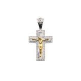 Sterling Silver Two Tone Plated Moissanite Crucifix Cross Pendant