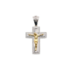 Sterling Silver Two Tone Plated Moissanite Crucifix Cross Pendant
