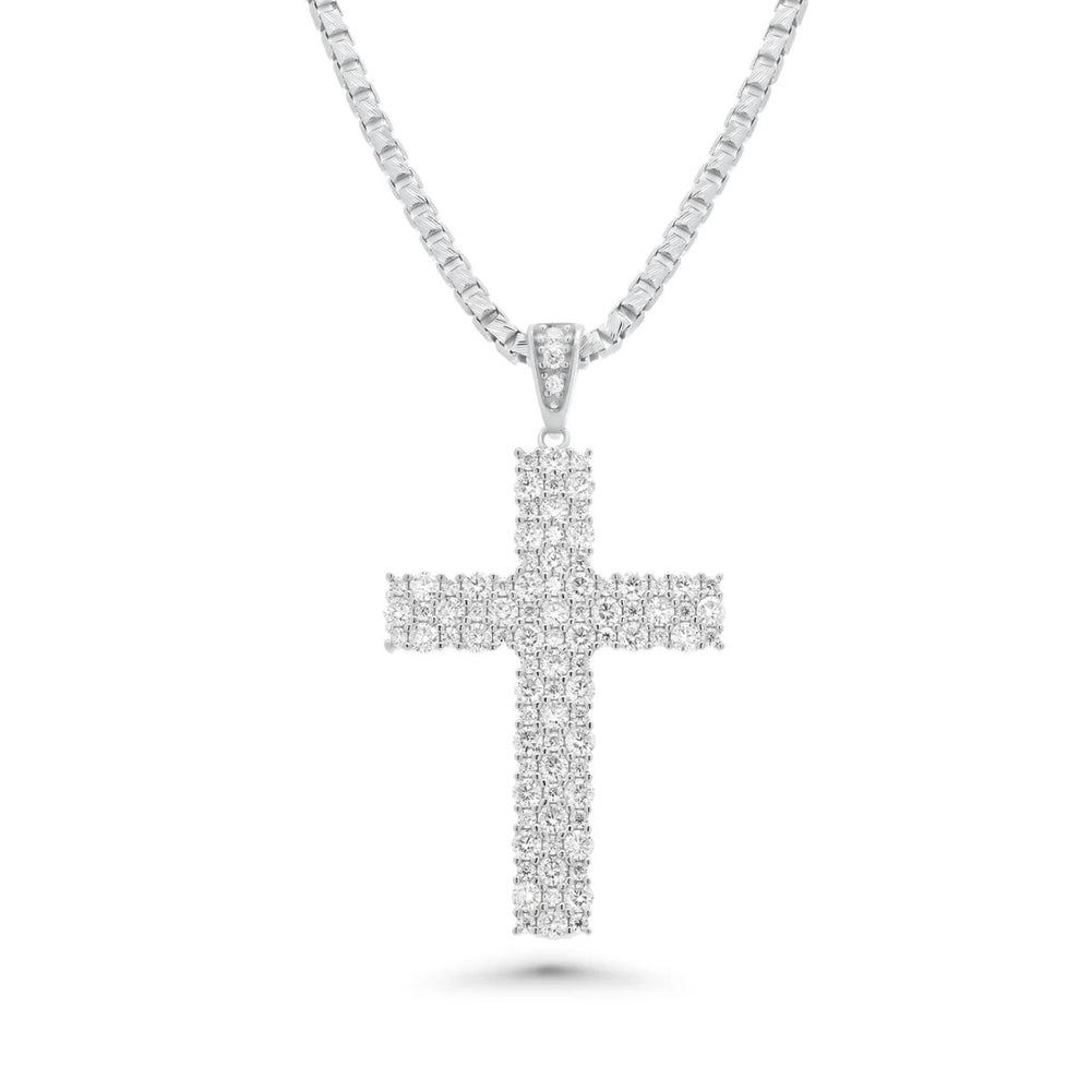 Sterling Silver Rhodium Plated Moissanite Iced Out Cross Pendant