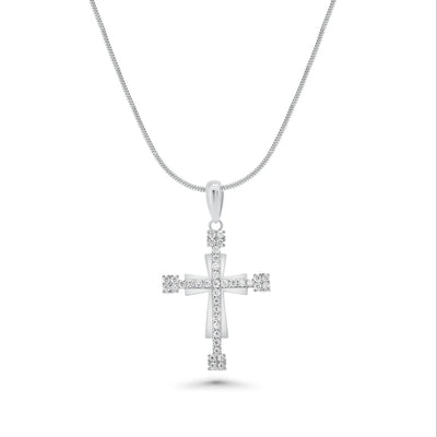 Sterling Silver Rhodium Plated Moissanite Double Layer Cross Pendant