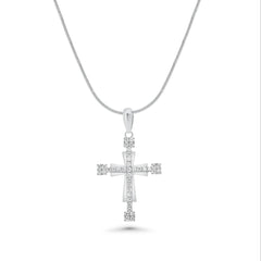 Sterling Silver Rhodium Plated Moissanite Double Layer Cross Pendant