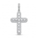 Sterling Silver Rhodium Plated Moissanite Multi Color Bagguette Pave Cross Pendant