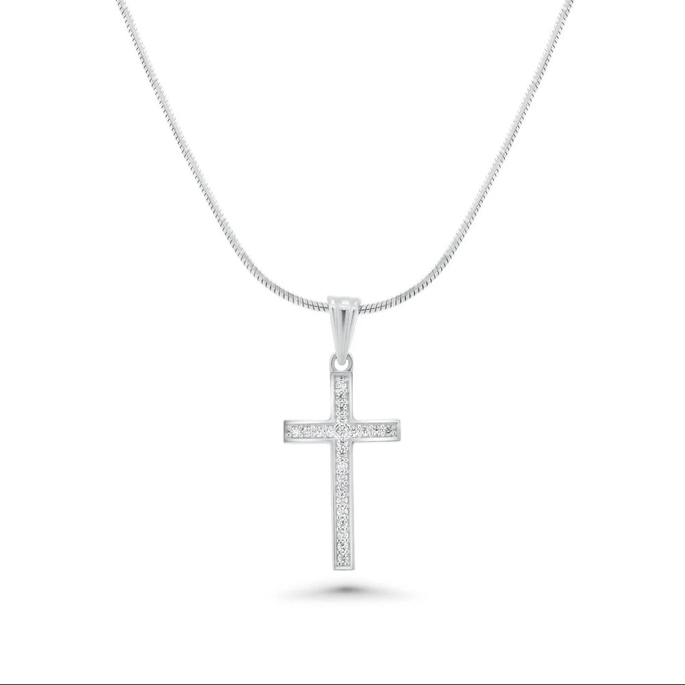 Sterling Silver Rhodium Plated Moissanite Classic Cross Pendant