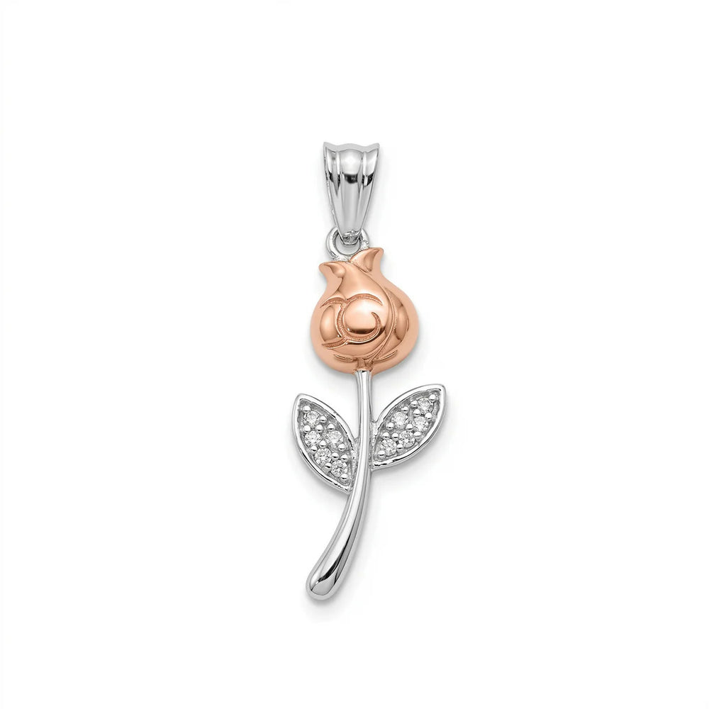 Sterling Silver Two Tone Plated Moissanite Large Rose Pendant