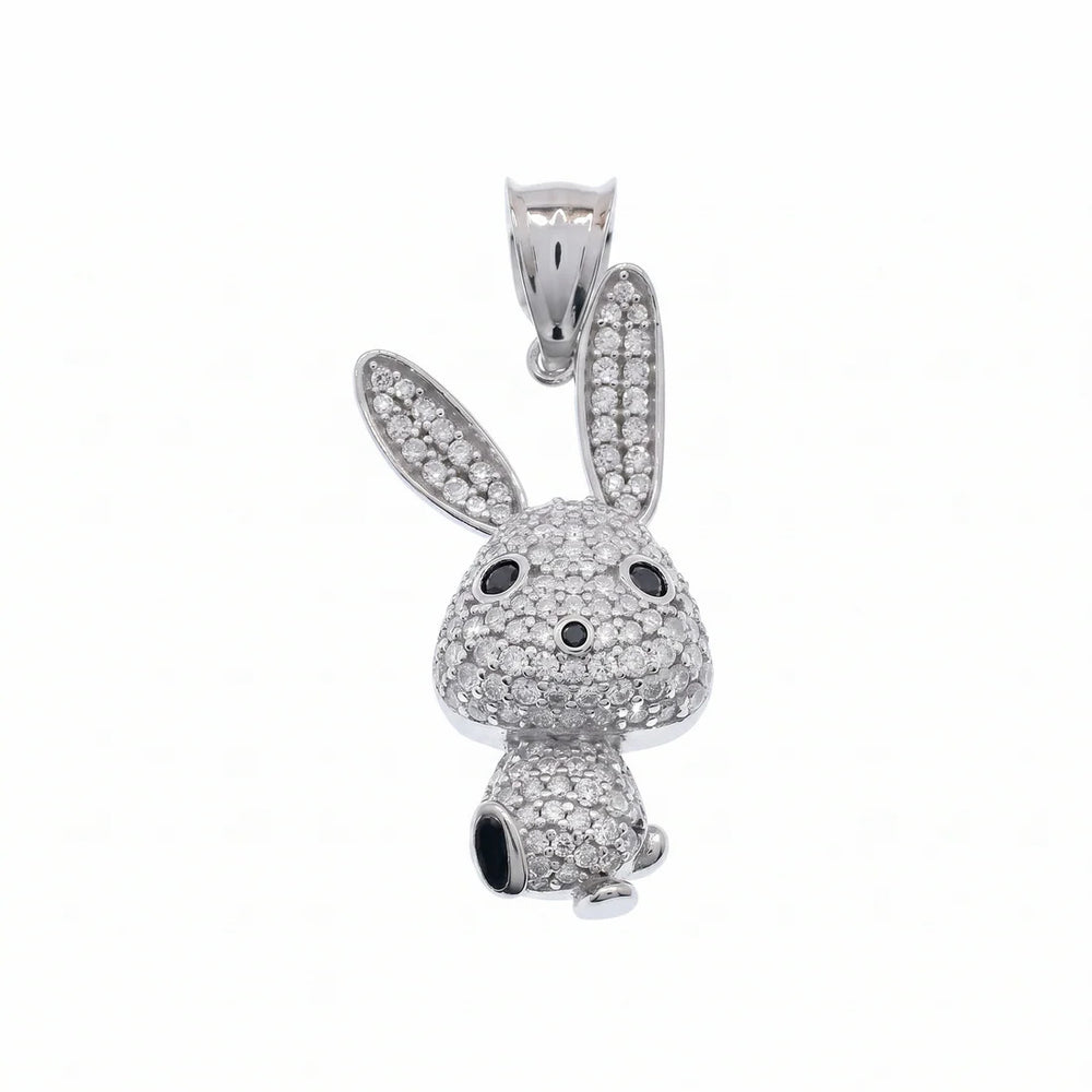 Sterling Silver Rhodium Plated Moissanite Small Whimsical Rabbit Pendant
