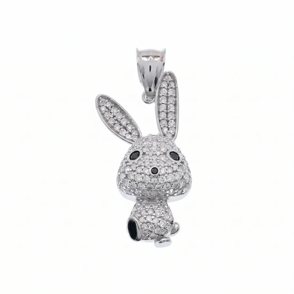 Sterling Silver Rhodium Plated Moissanite Small Whimsical Rabbit Pendant